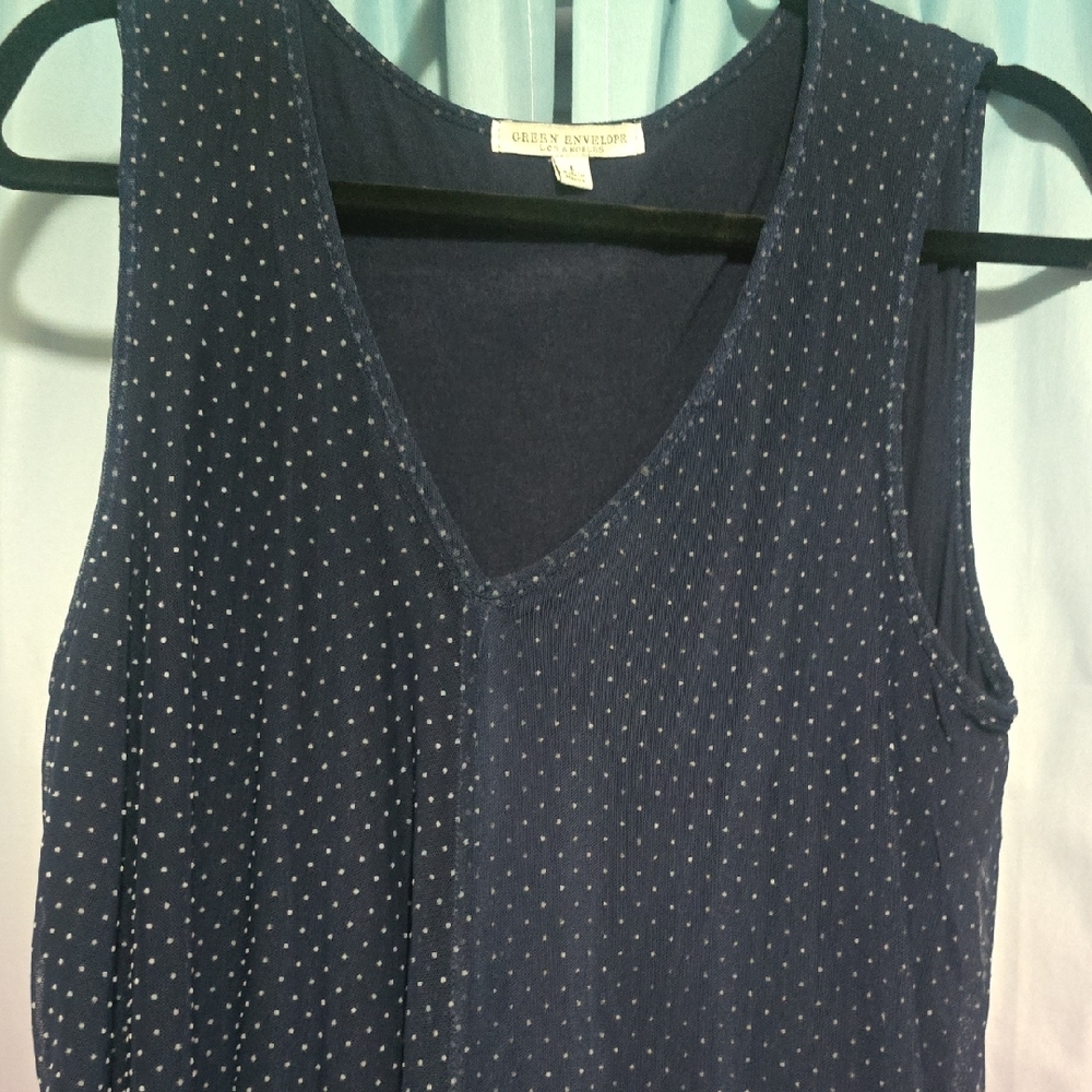 Green Envelope Dark Blue Polka Dot Tank Top